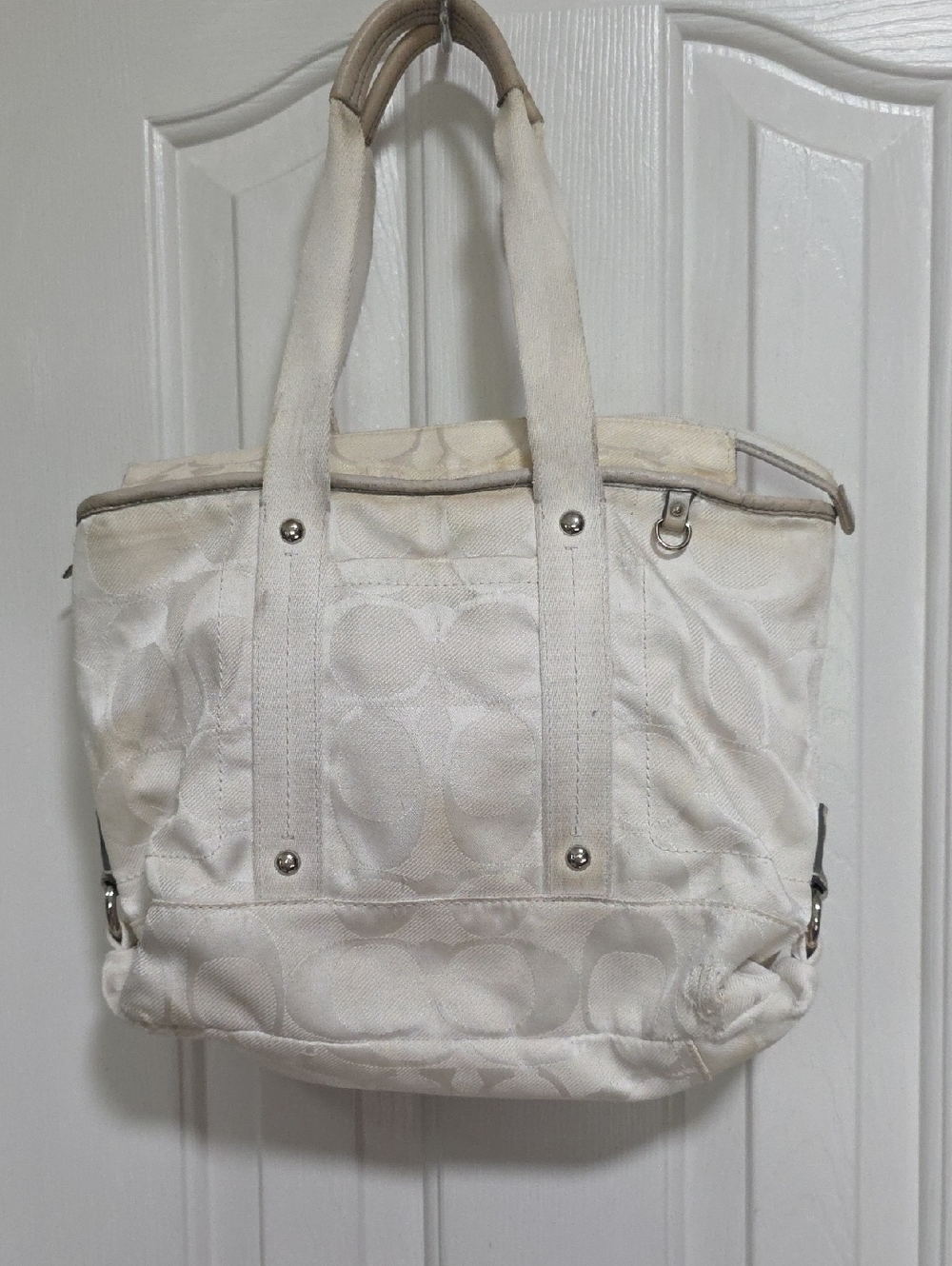 Coach Cream Tote Bag with Subtle Pattern - Women's Carryall